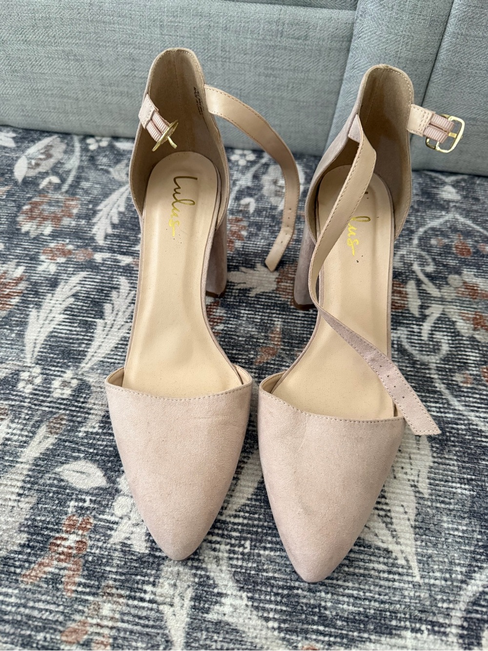 Lulu's Blush Pointed-Toe Ankle-Strap Heels